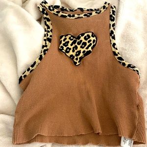Brown top with cheetah print border and heart